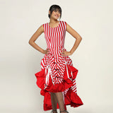 RED/WHITE STRIPE ADJUSTABLE HIGH LOW DRESS