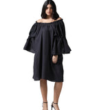 Black Cotton Knee length Chemises Dress