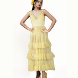Women's Yellow Maxi Dress with Corset-Style Lace-Up Back