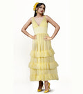 Women's Yellow Maxi Dress with Corset-Style Lace-Up Back