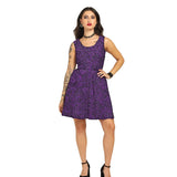 Purple Brocade Charm - Trendy Pleated Brocade Dress