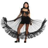 Sheer Black Mesh Gown with Satin Lace and Boning