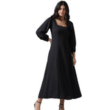 Black Georgette Gothic long dress with long baloon sleeves