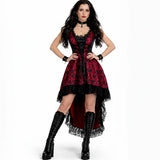 Victorian Lavish Black/Red Satin Dress with Floral Mesh