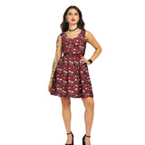 Skull Rose printed Charm - Trendy Pleated Cotton Dress
