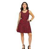 Red Brocade Charm - Trendy Pleated Brocade Dress