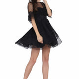 Ladies black satin overlayed net gothic dress