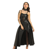Black Faux Leather & Mesh Gothic Dress