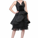 Black Brocade Gothic Beauty with Front criss Cross Lacing Short Dress