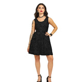 Black Brocade Charm - Trendy Pleated Brocade Dress
