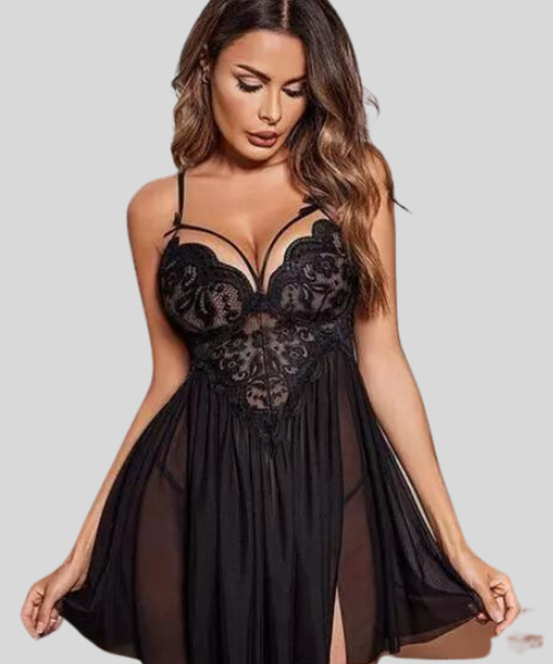 French Daina Black Lace Babydoll Nightwear