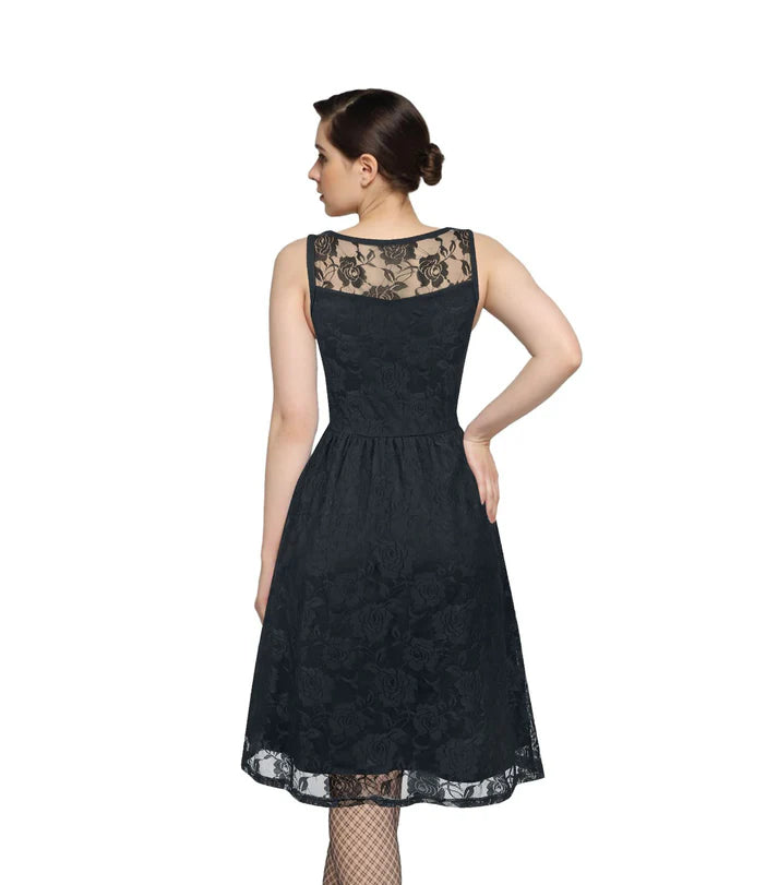 Women's Black Flair Flower Mesh Dress