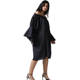 Black Cotton Knee length Chemises Dress