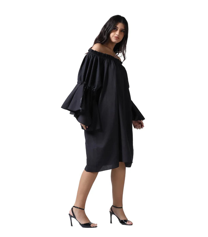 Black Cotton Knee length Chemises Dress