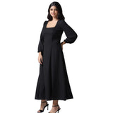 Black Georgette Gothic long dress with long baloon sleeves