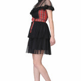 Short length Black Dress with Tartan Highlighting