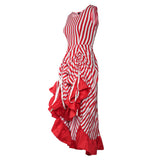 RED/WHITE STRIPE ADJUSTABLE HIGH LOW DRESS