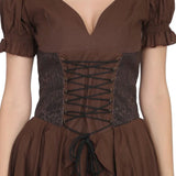 Brown cotton with Brocade high low Ladies Steampunk dress