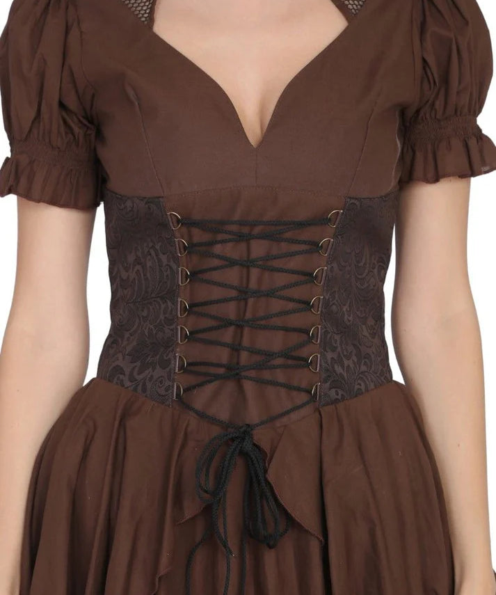 Brown cotton with Brocade high low Ladies Steampunk dress