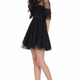 Ladies black satin overlayed net gothic dress