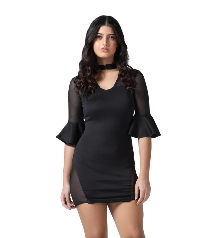 Black Mini dress with Bell Sleeves
