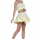 Light yellow and off white western dress.