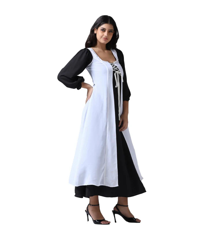 White long Georgette Renaissance jacket dress with front Lacing