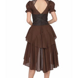 Brown cotton with Brocade high low Ladies Steampunk dress