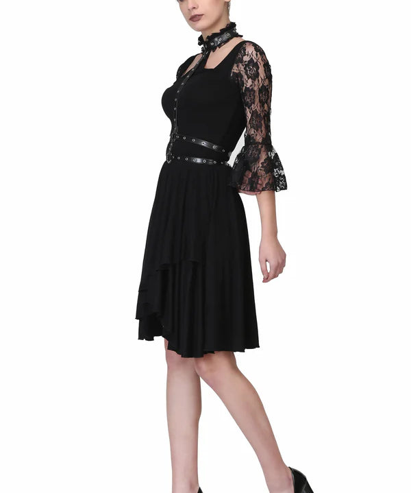 Black flairy asymmetrical hem dress