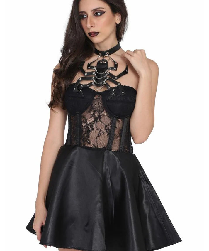 Ladies black mesh gothic one piece dress