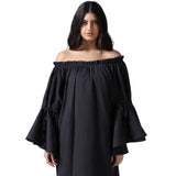 Black Cotton Knee length Chemises Dress
