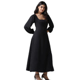 Black Georgette Gothic long dress with long baloon sleeves