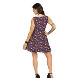 Skeleton Flower printed Charm - Trendy Pleated Cotton Dress