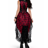 Victorian Lavish Black/Red Satin Dress with Floral Mesh