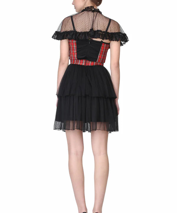 Short length Black Dress with Tartan Highlighting