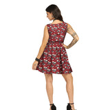 Skull Rose printed Charm - Trendy Pleated Cotton Dress
