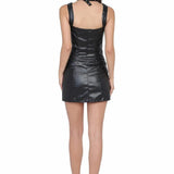 Ladies black faux leather dress