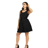Black Brocade Charm - Trendy Pleated Brocade Dress