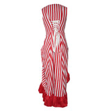 RED/WHITE STRIPE ADJUSTABLE HIGH LOW DRESS