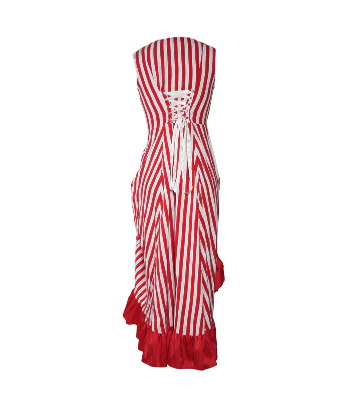 RED/WHITE STRIPE ADJUSTABLE HIGH LOW DRESS