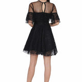 Ladies black satin overlayed net gothic dress