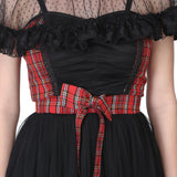 Short length Black Dress with Tartan Highlighting