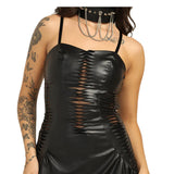 Black Faux Leather & Mesh Gothic Dress