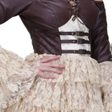 Brown and off white steampunk layered dress