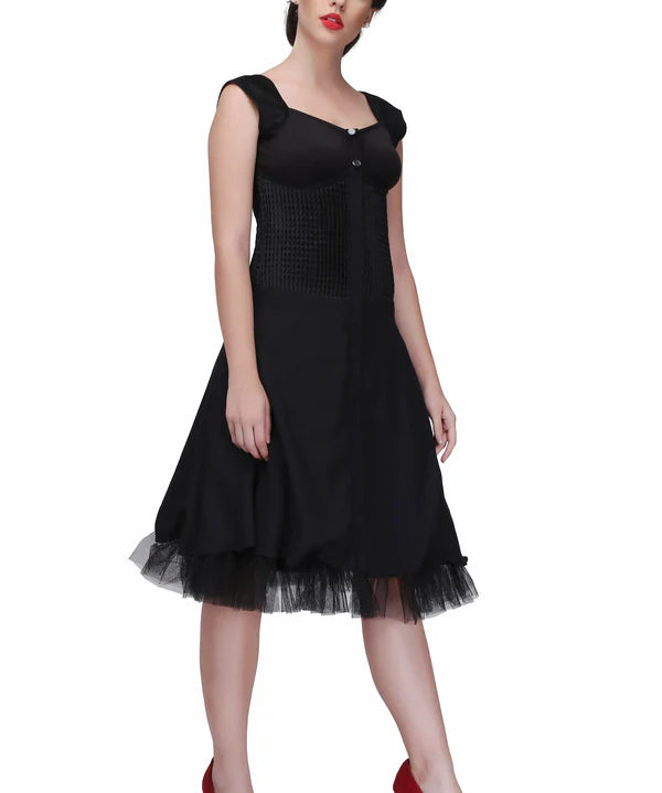 Black flared fitted corset dress