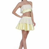 Light yellow and off white western dress.