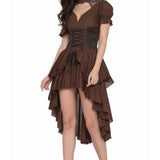 Brown cotton with Brocade high low Ladies Steampunk dress
