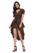Brown cotton with Brocade high low Ladies Steampunk dress