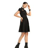 Black Cotton Poplin & Mesh Gothic Dress
