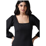 Black Georgette Gothic long dress with long baloon sleeves